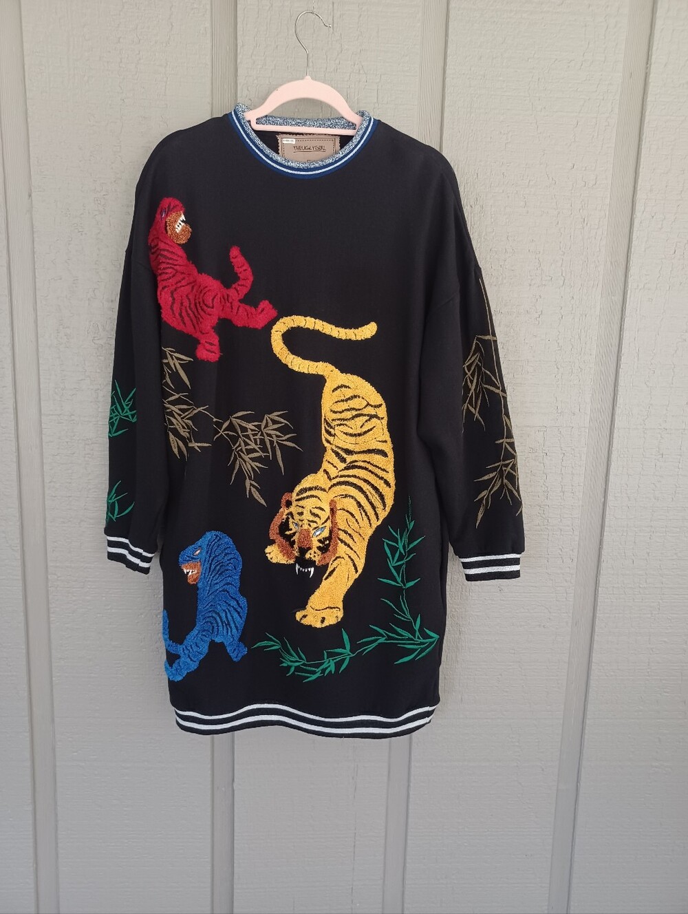 Anthropologie The Ugly Girl Embroidered Sweatshirt Dress Size XS Animals Cotton